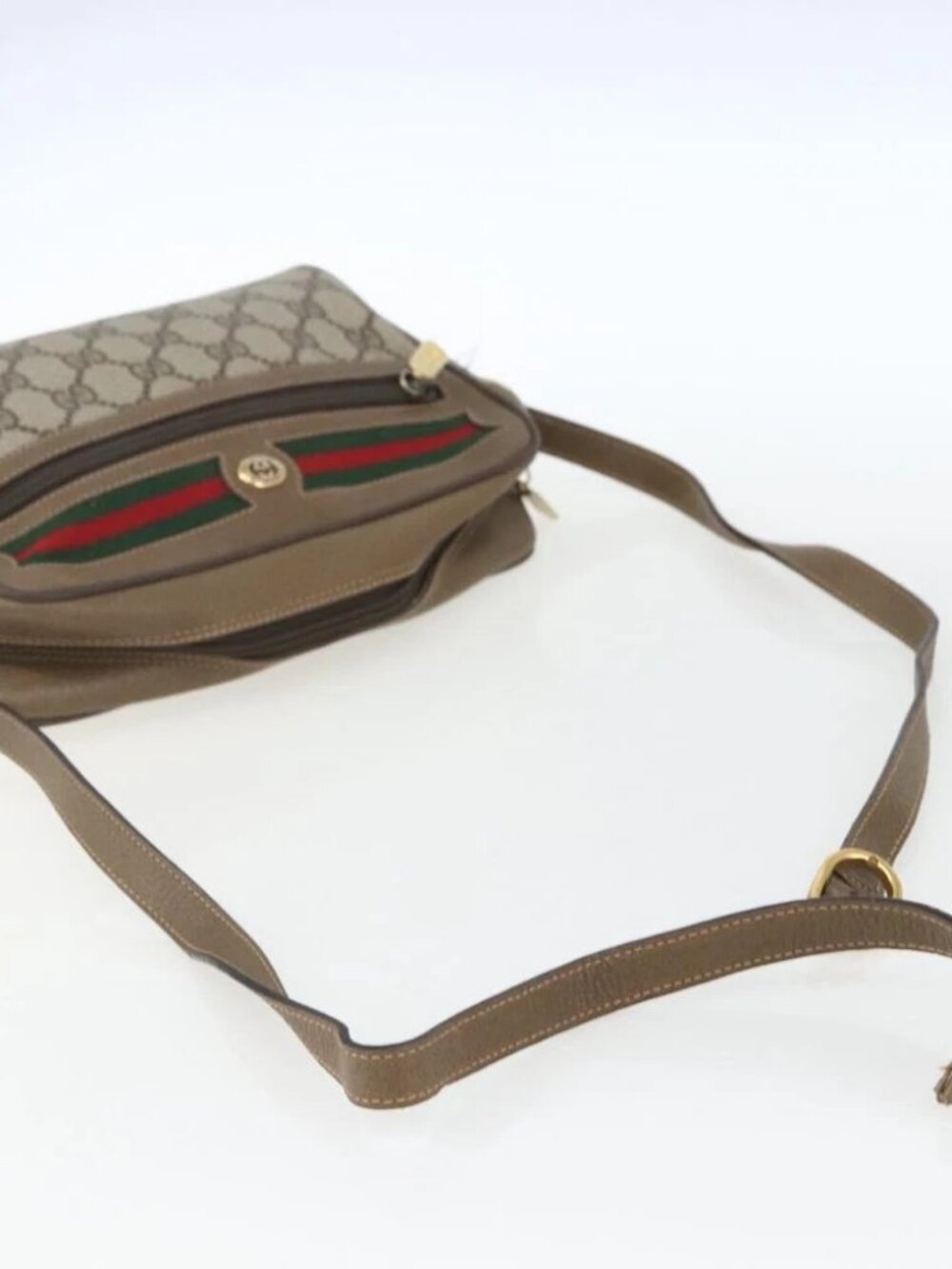 GUCCI GG Supreme Web Sherry Line Bag PVC Beige Gold - Picture 7 of 16